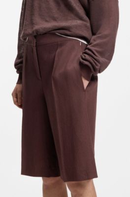 Relaxed-Fit Shorts aus Leinen-Mix, Dunkelbraun