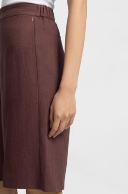 Shorts relaxed fit in misto lino, Marrone scuro