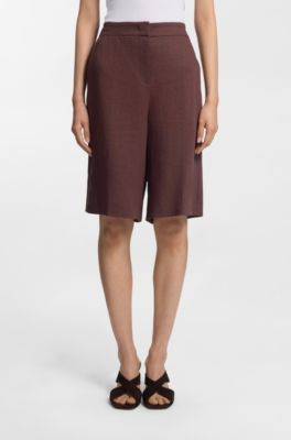 Shorts relaxed fit in misto lino, Marrone scuro