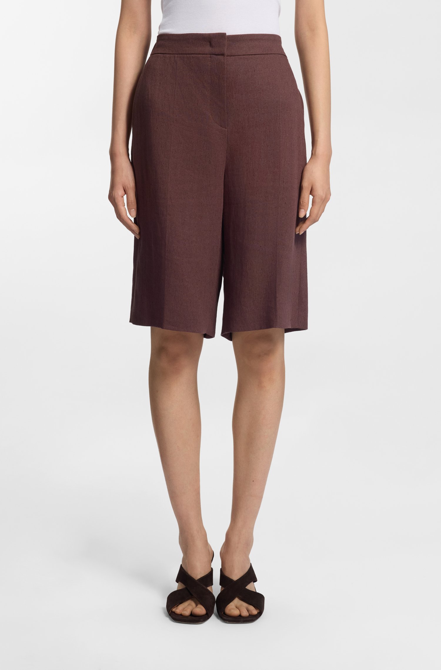 Boss Relaxed-fit shorts in a linen blend dam