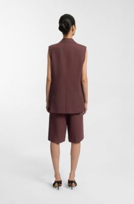 Shorts relaxed fit in misto lino, Marrone scuro