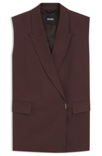 Sleeveless relaxed-fit blazer in a linen blend, Dark Brown