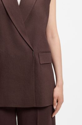 Relaxed-fit vest in a linen blend, Dark Brown