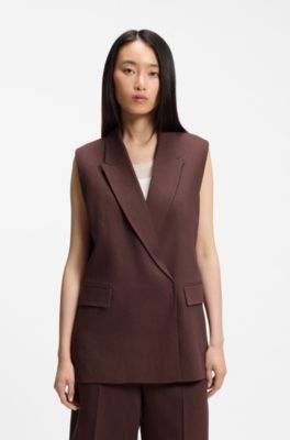 Relaxed-fit vest in a linen blend, Dark Brown