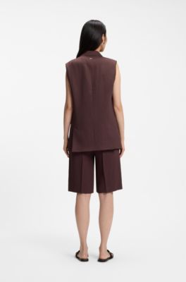 Gilet relaxed fit in misto lino, Marrone scuro