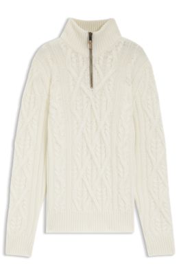 Zip-neck sweater in virgin wool and cashmere, Natural
