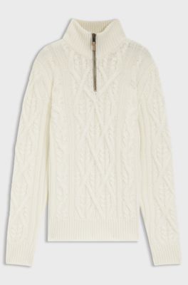 Zip-neck sweater in virgin wool and cashmere, Natural