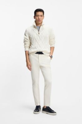 Zip-neck sweater in virgin wool and cashmere, Natural