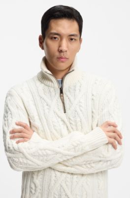 Zip-neck sweater in virgin wool and cashmere, Natural