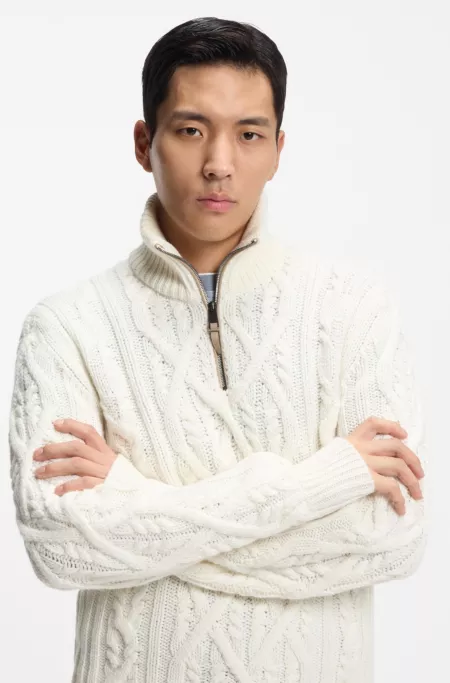 Zip-neck sweater in virgin wool and cashmere