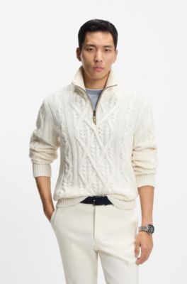 Zip-neck sweater in virgin wool and cashmere, Natural