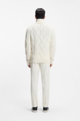 Zip-neck sweater in virgin wool and cashmere, Natural