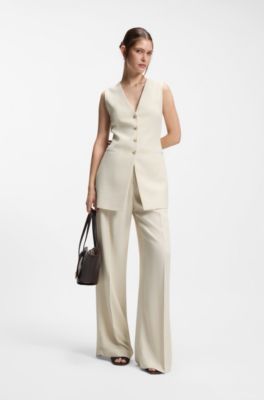 Relaxed-fit trousers in fluid crepe, Natural