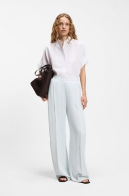 Relaxed-fit trousers in fluid crepe, Light Blue