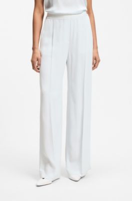 Pantaloni relaxed fit in cr&ecirc;pe fluido, Celeste