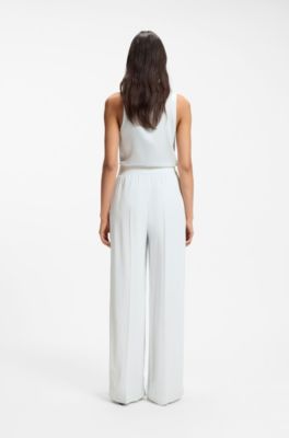 Pantaloni relaxed fit in cr&ecirc;pe fluido, Celeste