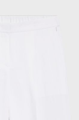 Pantalon coupe d&eacute;contract&eacute;e en lin m&eacute;lang&eacute;, Blanc