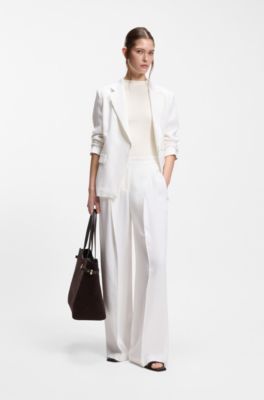 Relaxed-fit trousers in a linen blend, White