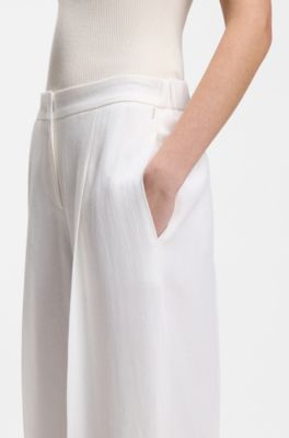 Relaxed fit-byxor i linneblandning, Vit