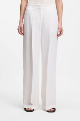 Pantaloni relaxed fit in misto lino, Bianco