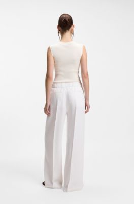 Pantaloni relaxed fit in misto lino, Bianco