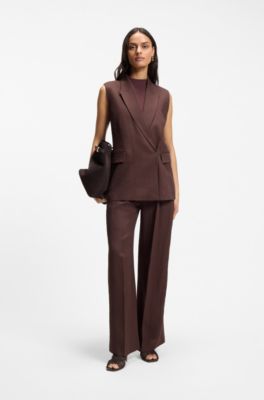 Relaxed-fit trousers in a linen blend, Dark Brown