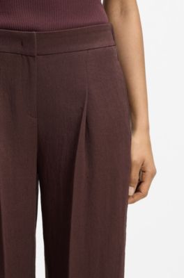 Relaxed-fit trousers in a linen blend, Dark Brown
