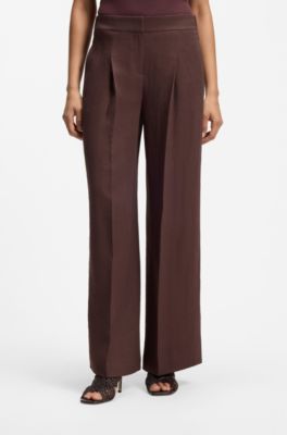 Relaxed-fit trousers in a linen blend, Dark Brown