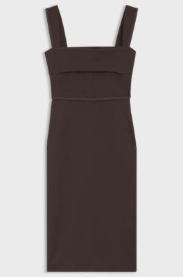 Slim fit kjole i jersey med yderlag, M&oslash;rkebrun