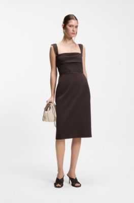 Slim-fit jersey dress with layered detail, Dark Brown