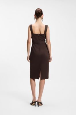 Slim-Fit Jersey-Kleid mit Lagen-Detail, Dunkelbraun
