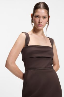Slim-fit jersey dress with layered detail, Dark Brown