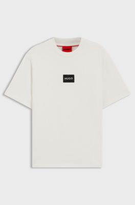 Cotton-jersey T-shirt with tortoiseshell logo patch, Natural