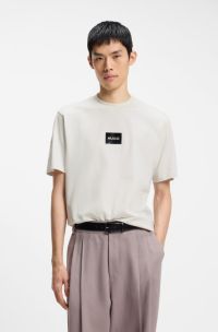 Camiseta de punto de algod&oacute;n con parche de logo de carey, Natural