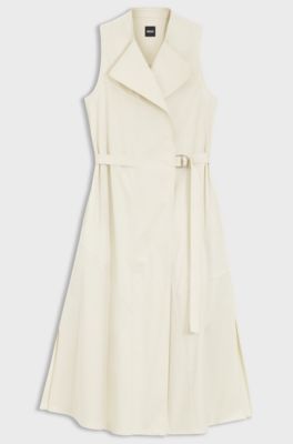 Stretch-cotton wrap dress with adjustable belt, Natural