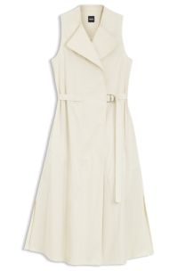 Stretch-cotton wrap dress with adjustable belt, Natural