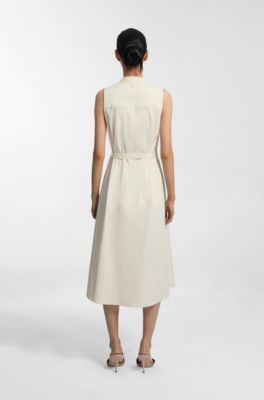 Stretch-cotton wrap dress with adjustable belt, Natural
