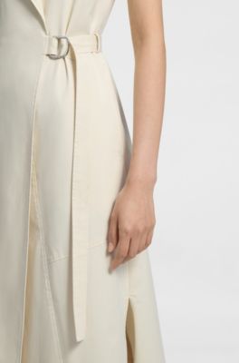 Stretch-cotton wrap dress with adjustable belt, Natural