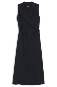 Stretch-cotton wrap dress with adjustable belt, Dark Blue