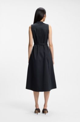 Stretch-cotton wrap dress with adjustable belt, Dark Blue