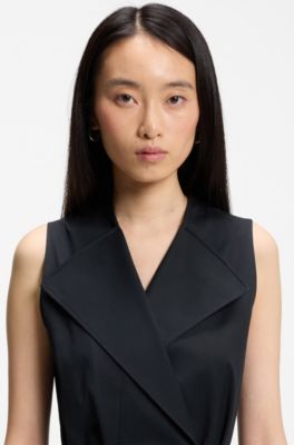 Stretch-cotton wrap dress with adjustable belt, Dark Blue