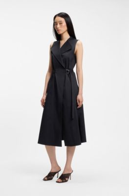 Stretch-cotton wrap dress with adjustable belt, Dark Blue