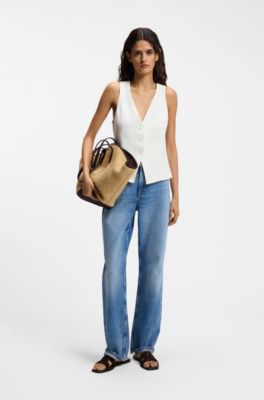 Modern-fit waistcoat with open back, White