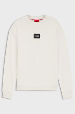 Cotton-terry sweatshirt with tortoiseshell logo patch, Natural