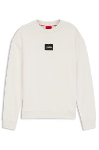 Cotton-terry sweatshirt with tortoiseshell logo patch, Natural