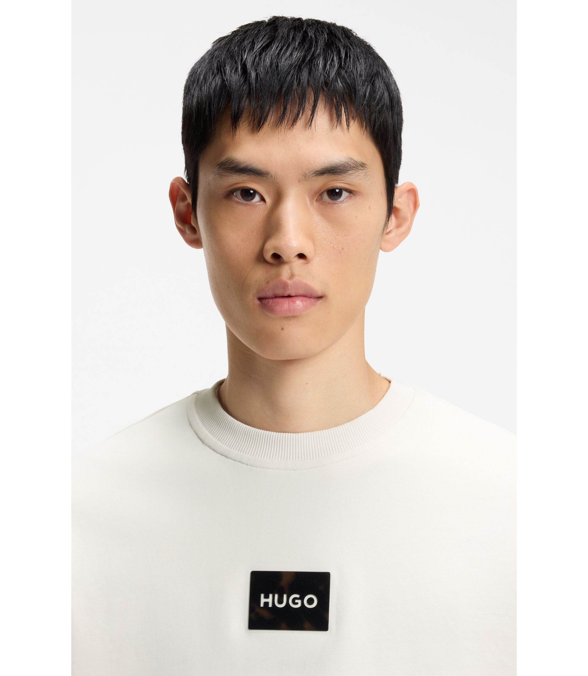 HUGO - コットンテリー スウェットシャツ タートルシェル ロゴパッチ 