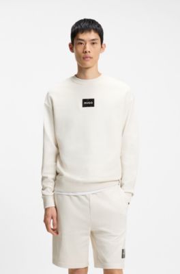 Felpa in terry di cotone con toppa brandizzata effetto tartaruga, Colore neutro