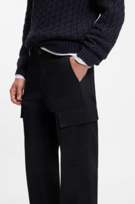 BOSS BY BECKHAM cargo trousers in micro-patterned cotton, Dark Blue