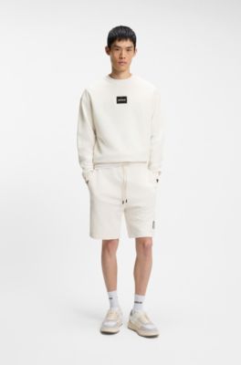 Cotton-terry shorts with tortoiseshell logo, Natural