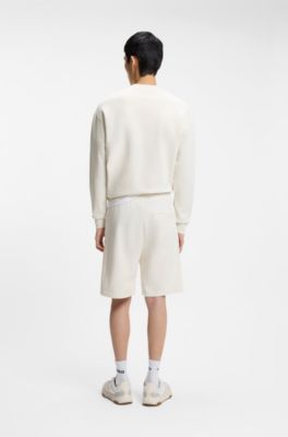 Short van katoenen badstof met logo in tortoise-look, Naturel